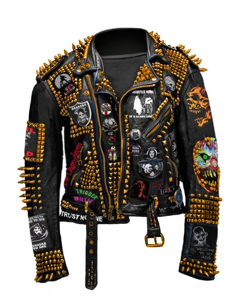 Midnight Riot Gold Studded Patch Leather Jacket