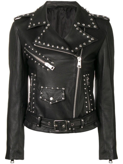 Silver Studded Black Leather Jacket