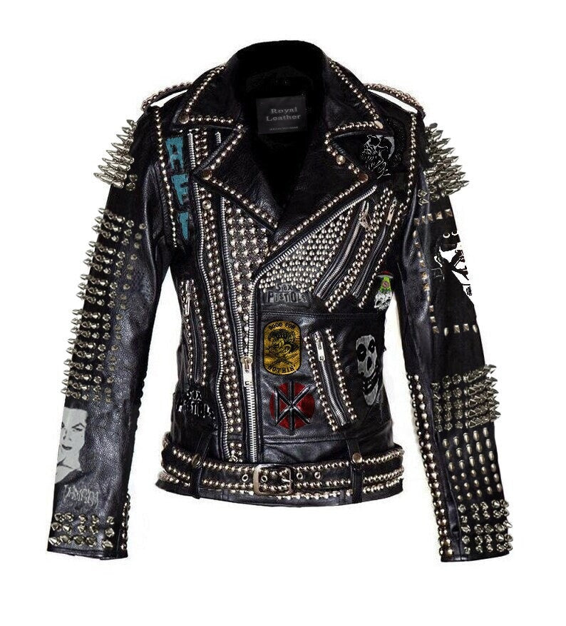 SteamRiot Brando Studded Leather Patch Jacket