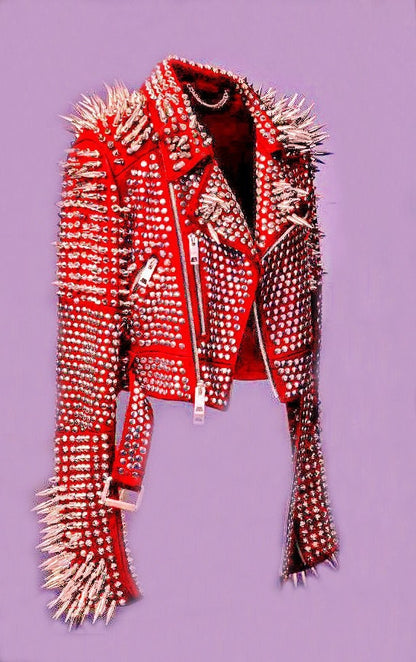 Women Red Spiked Jacket