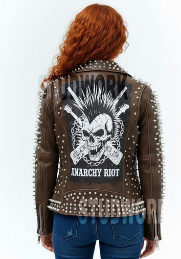 Ironwood Anarchy Riot Cone-Spike Brando Leather Jacket