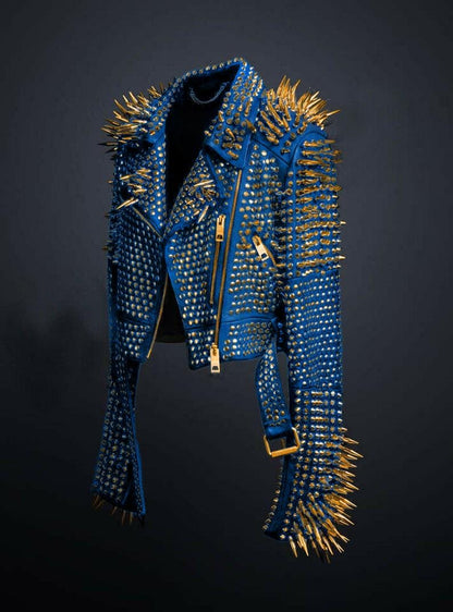 Inkstorm Blue Punk Leather Jacket