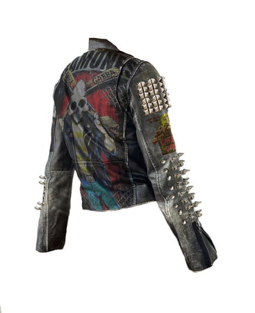 Black Anthem Ramones × Cannibal Corpse Studded Leather Jacket