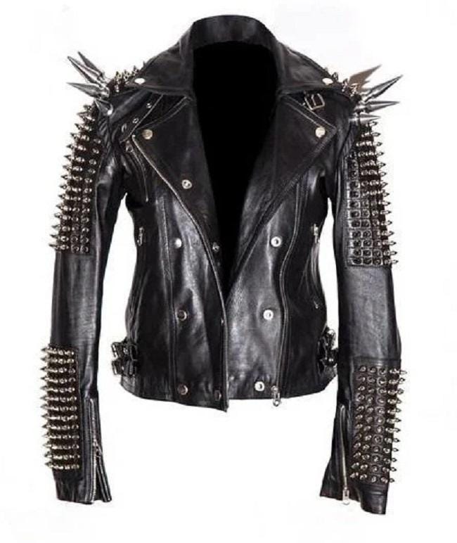 Black Silver Spiked Leather Jacket