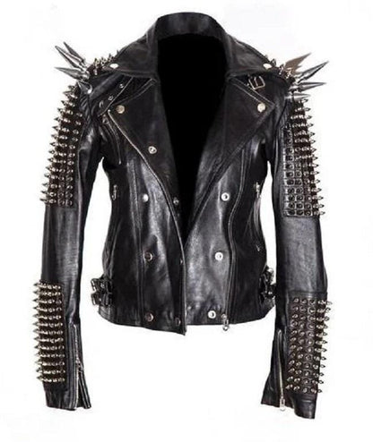 Black Silver Spiked Leather Jacket