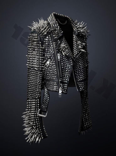 Long Spiked Studded Leather Brando Jacket