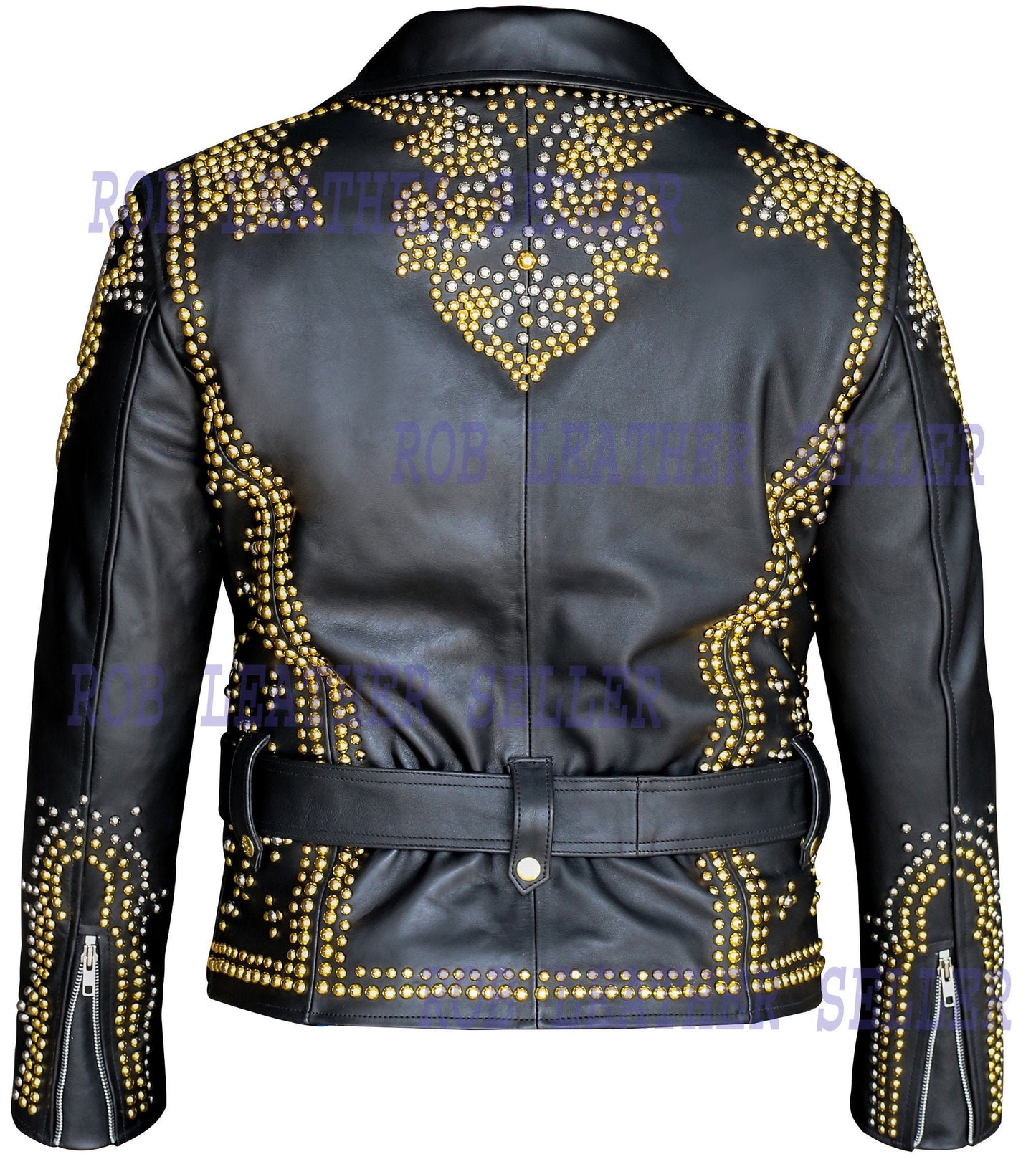 Gold Studded Brando Leather Jacket