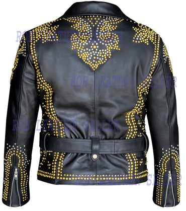 Gold Studded Brando Leather Jacket