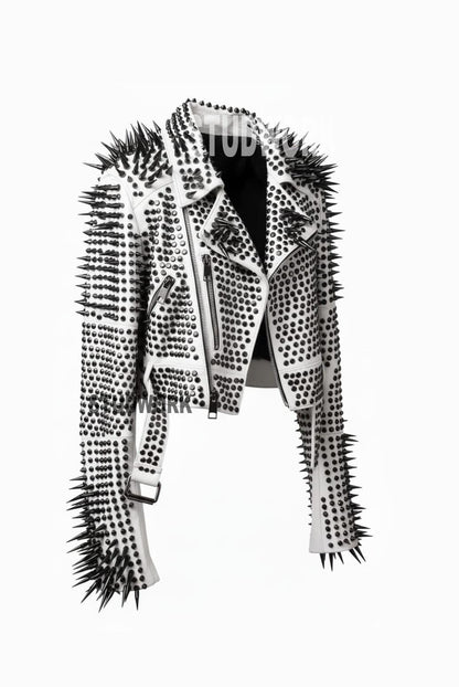 White Inferno Iron Maiden Spiked Brando Jacket
