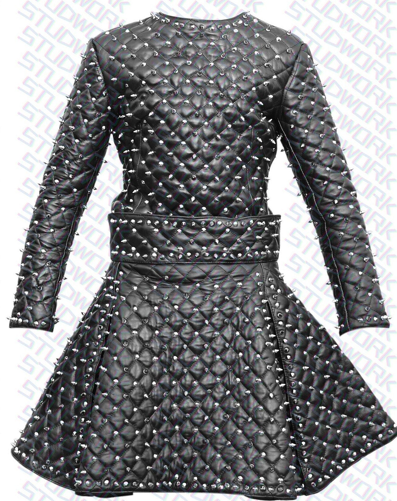 Silver Spike Studded Leather Gown