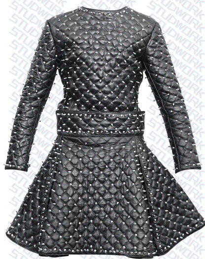 Silver Spike Studded Leather Gown