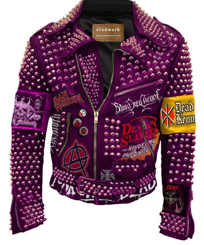 Violet Heavy Metal Studded Cowhide Leather Jacket