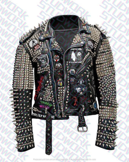 Handmade Gothic Punk Brando Studded Leather Jacket