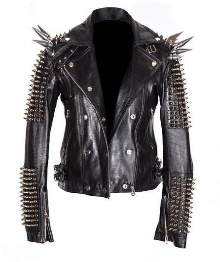Black Silver Spiked Leather Jacket