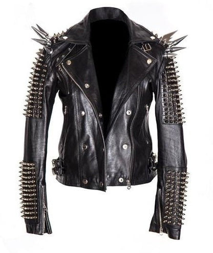 Black Silver Spiked Leather Jacket
