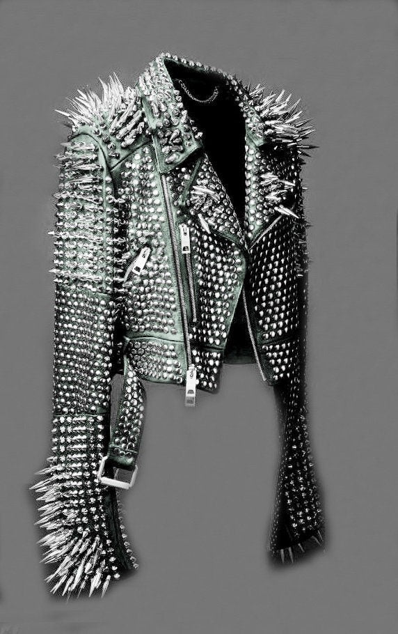 Women'Spiked Punk Leather Jacket Rockers Style