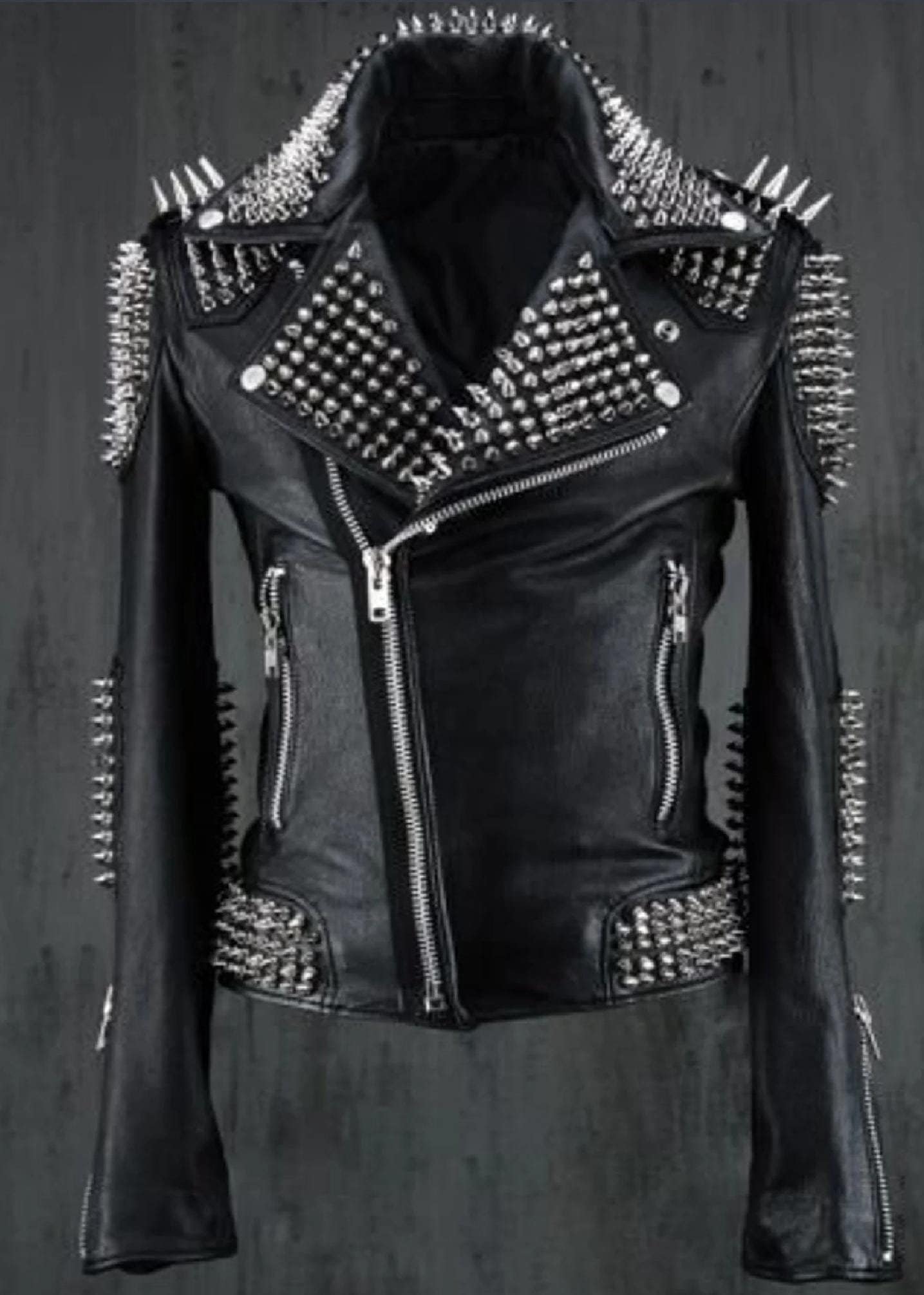 Black Punk Silver Spiked Leather Jacket