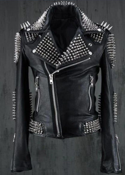 Black Punk Silver Spiked Leather Jacket