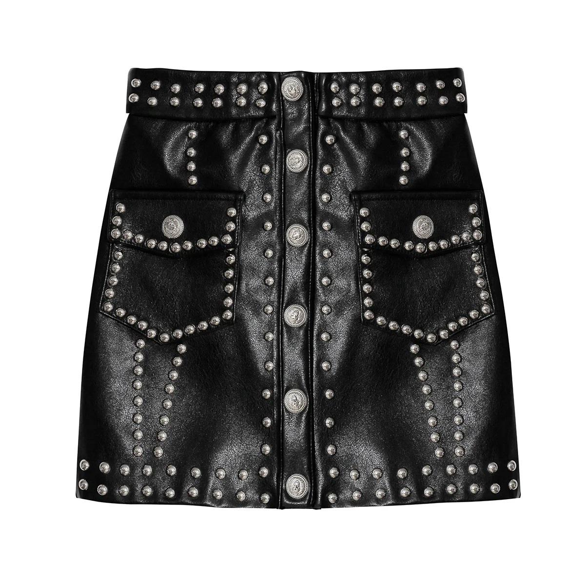Black Studded Leather Shorts