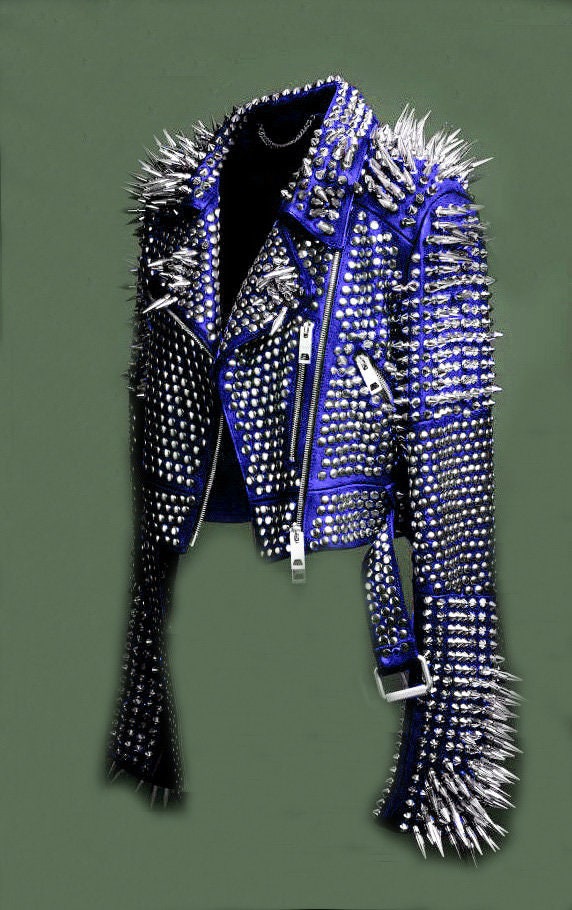 Azure Riot Studded Leather Moto Jacket