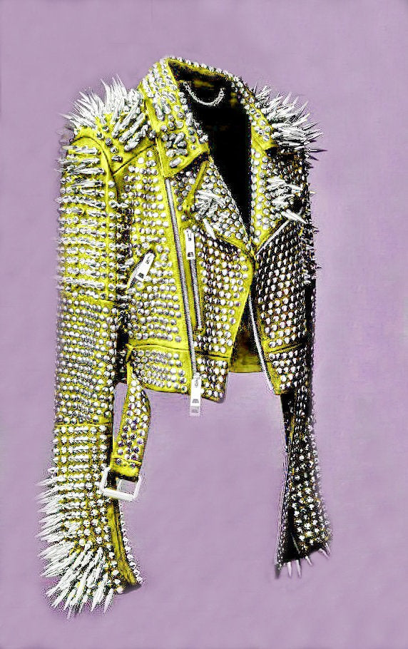 Women’s Yellow Spiked Leather Jacket