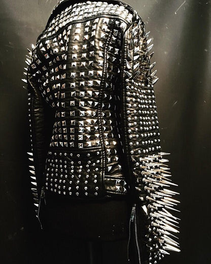 Full metal studded spiked black biker Punk Jacket