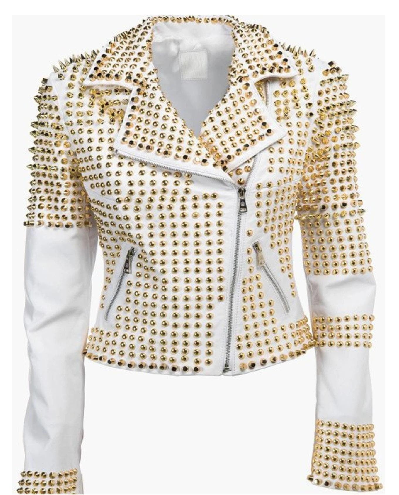 Aurelia Anarchy Full Gold Studded Leather Biker Jacket