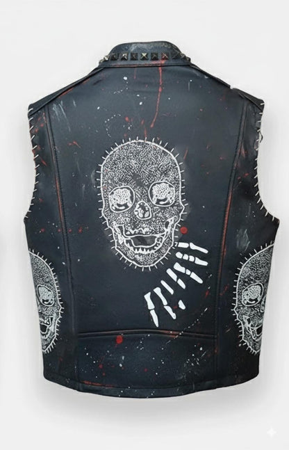 Anarchy Canvas Hand-Painted Studded Leather Vest