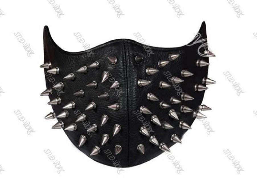 Silver Spiked Leather Face Mask