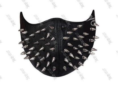 Silver Spiked Leather Face Mask