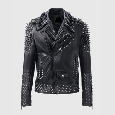 Handmade Silver Biker Leather Jacket