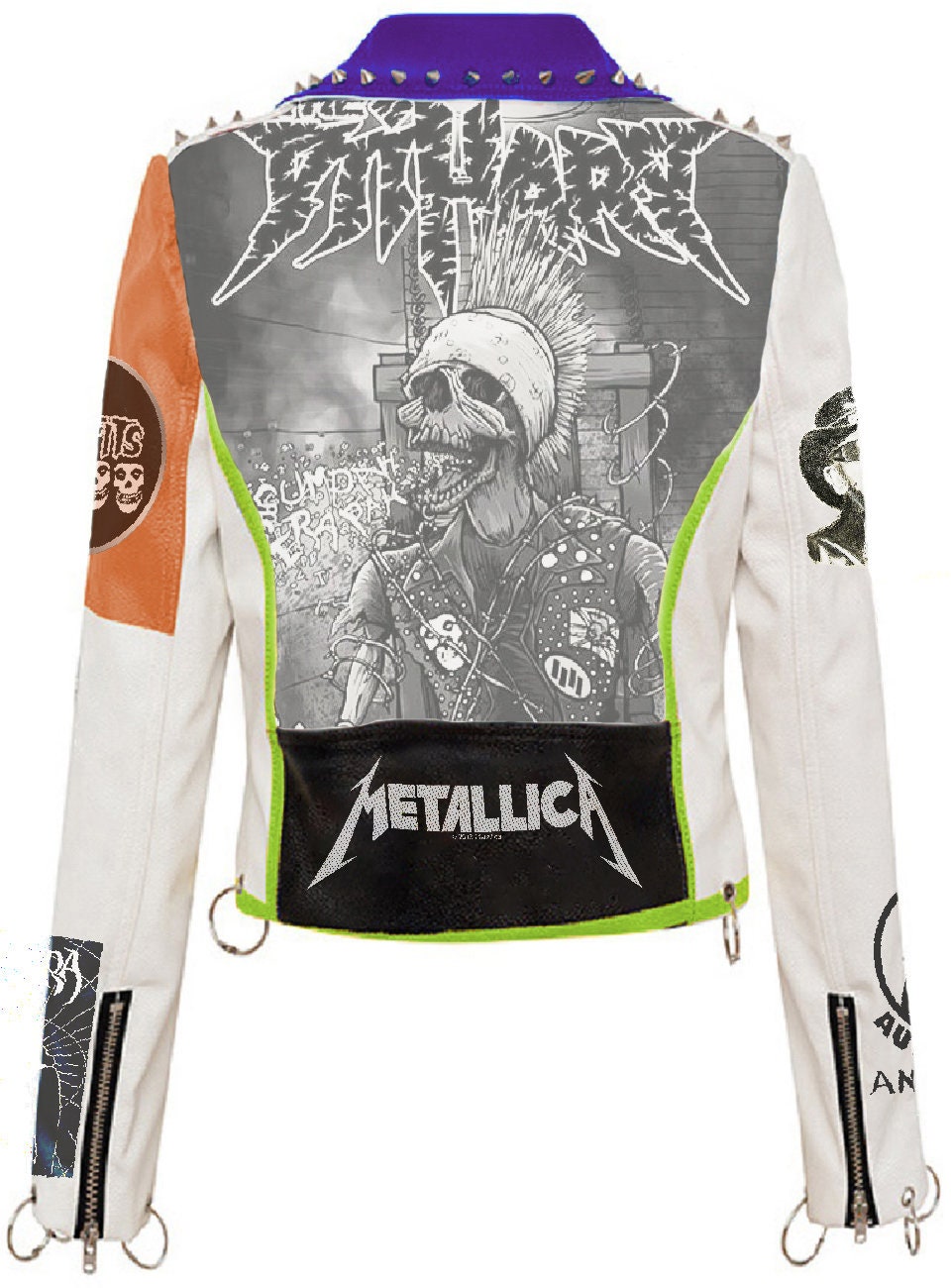 White Gothic Patchwork Leather Jacket