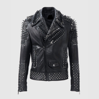 Handmade Silver Biker Leather Jacket