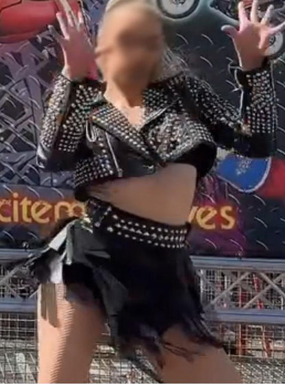 Cropped Studded Black Leather Jacket