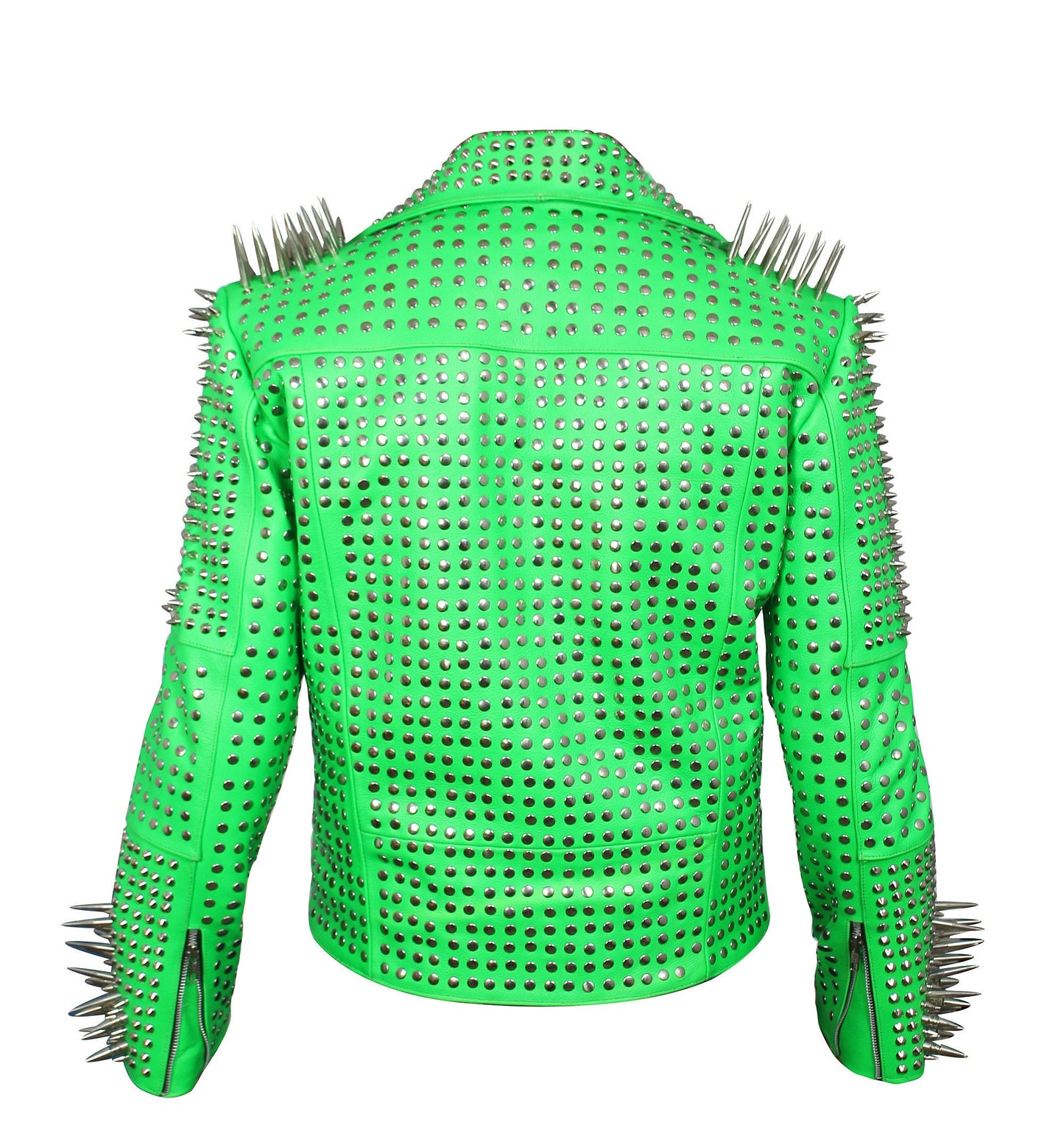 Emerald Spike Studded Leather Motorcycle Jacket