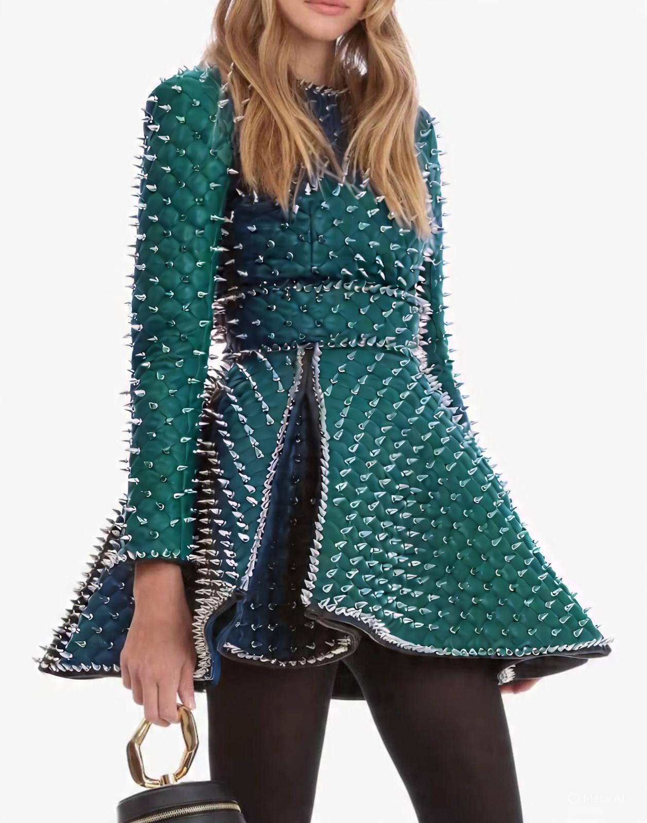 Emerald Dominion Spiked Leather Dress