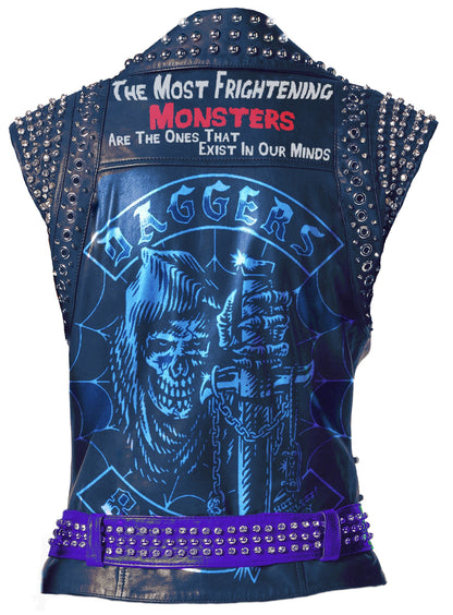 Azure Dread Frightening Monster Studded Gothic Leather Vest