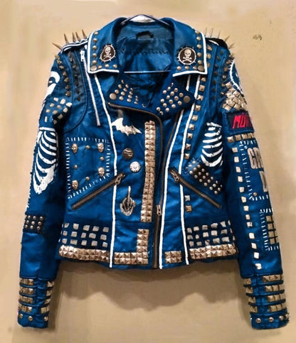 Azure Necromancer Spiked Gothic Leather Jacket