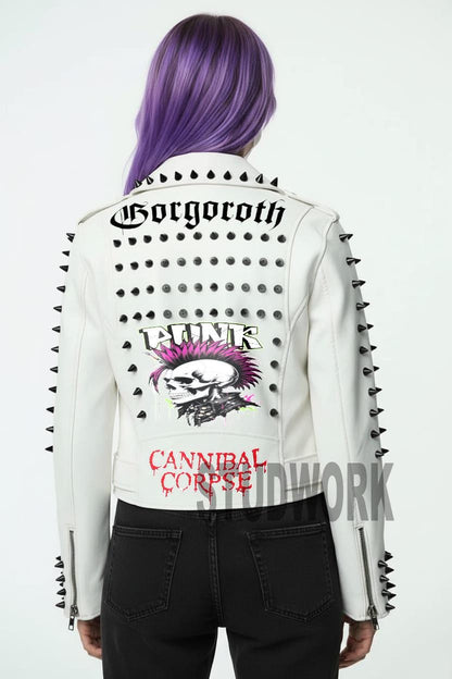 Ivory Anarchy Black Cone-Studded Leather Jacket