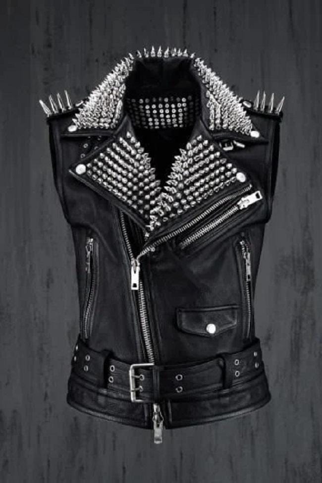 Black Punk Silver Long Spiked Studded Vest