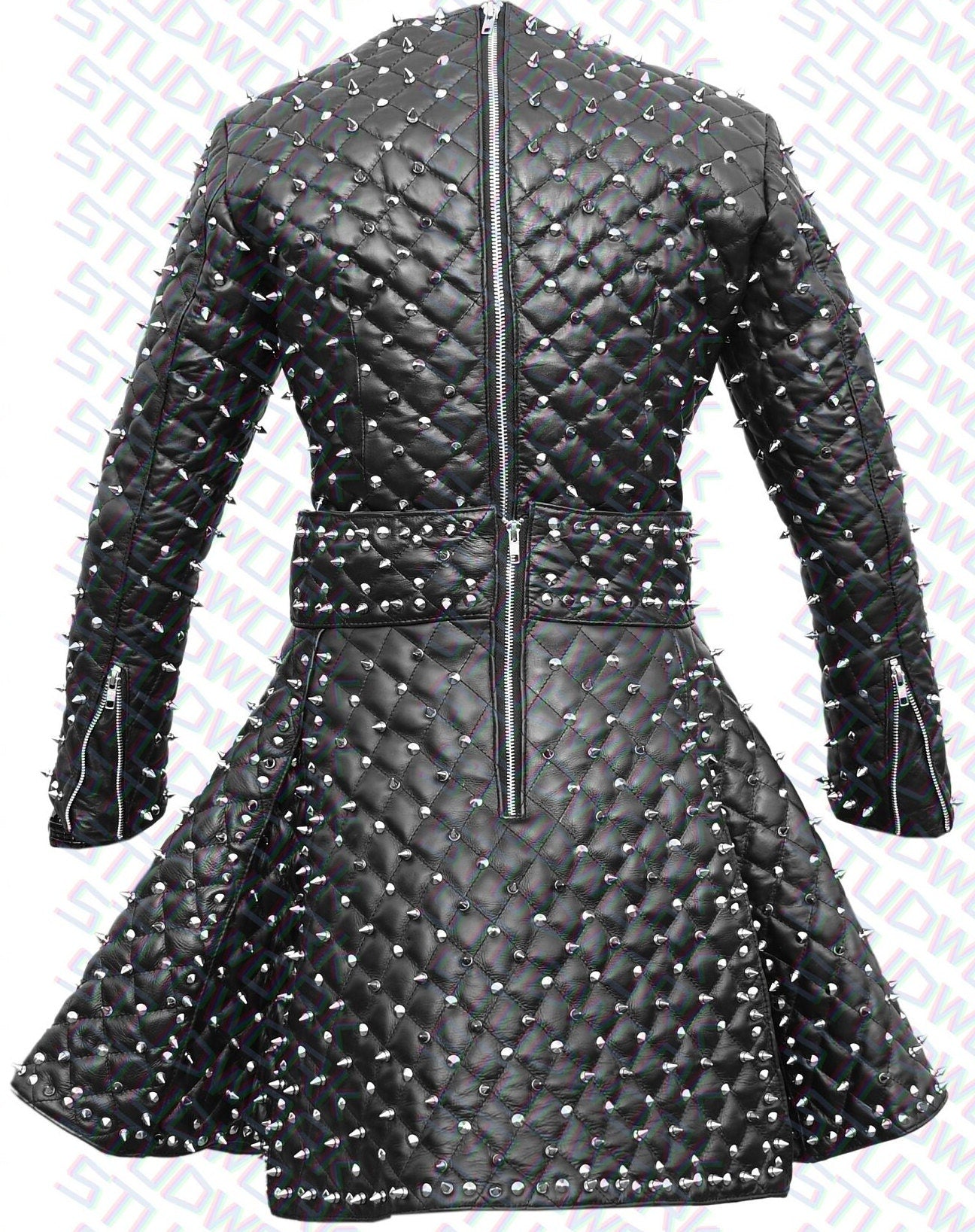 Silver Spike Studded Leather Gown