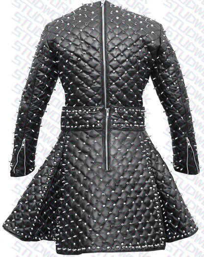 Silver Spike Studded Leather Gown