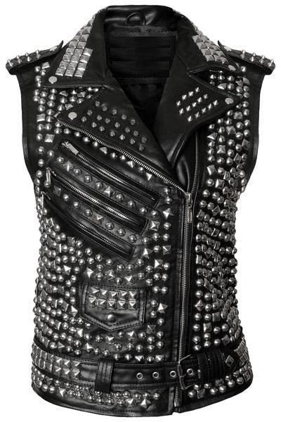 Midnight Siren Silver Studded Brando Leather Vest