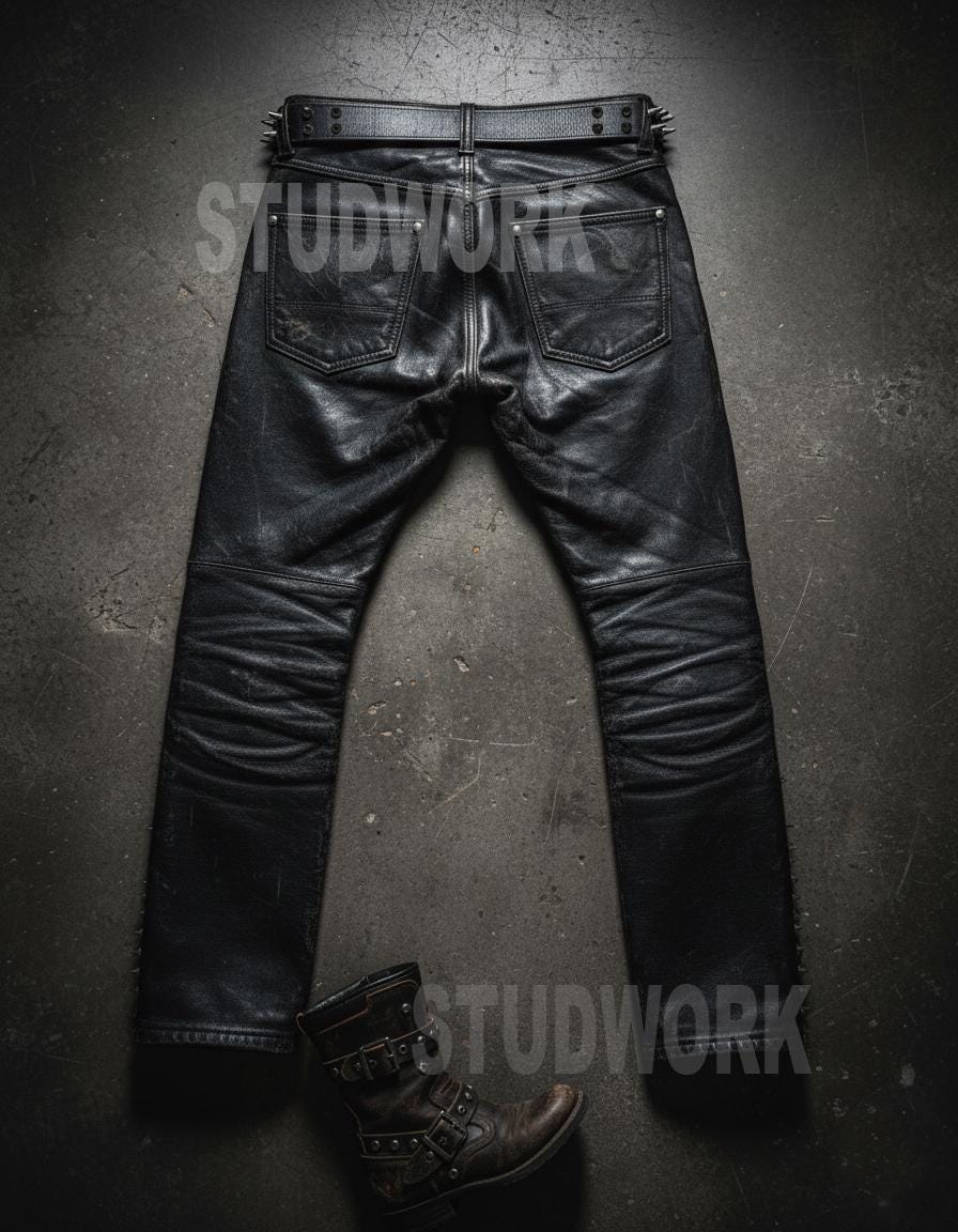 Rider's Flame Skull Leather Studded Pant
