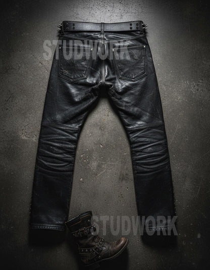 Rider's Flame Skull Leather Studded Pant