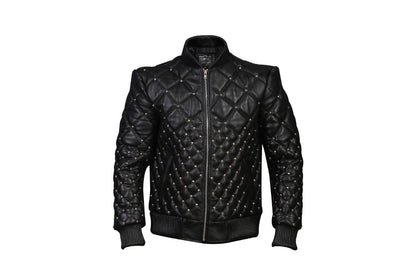 Men’s Quilted Gothic Studded Leather Jacket
