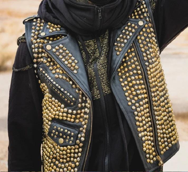 Gilded Havoc Studded Leather Biker Vest