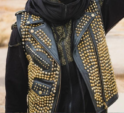 Gilded Havoc Studded Leather Biker Vest