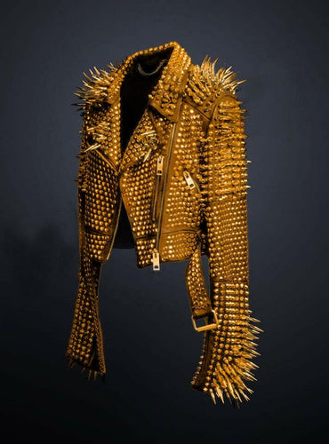 Golden Gothic Punk Leather Jacket