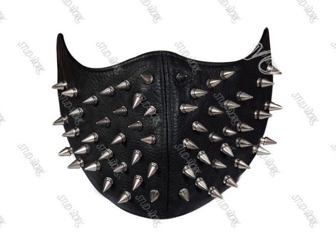 Silver Spiked Leather Face Mask